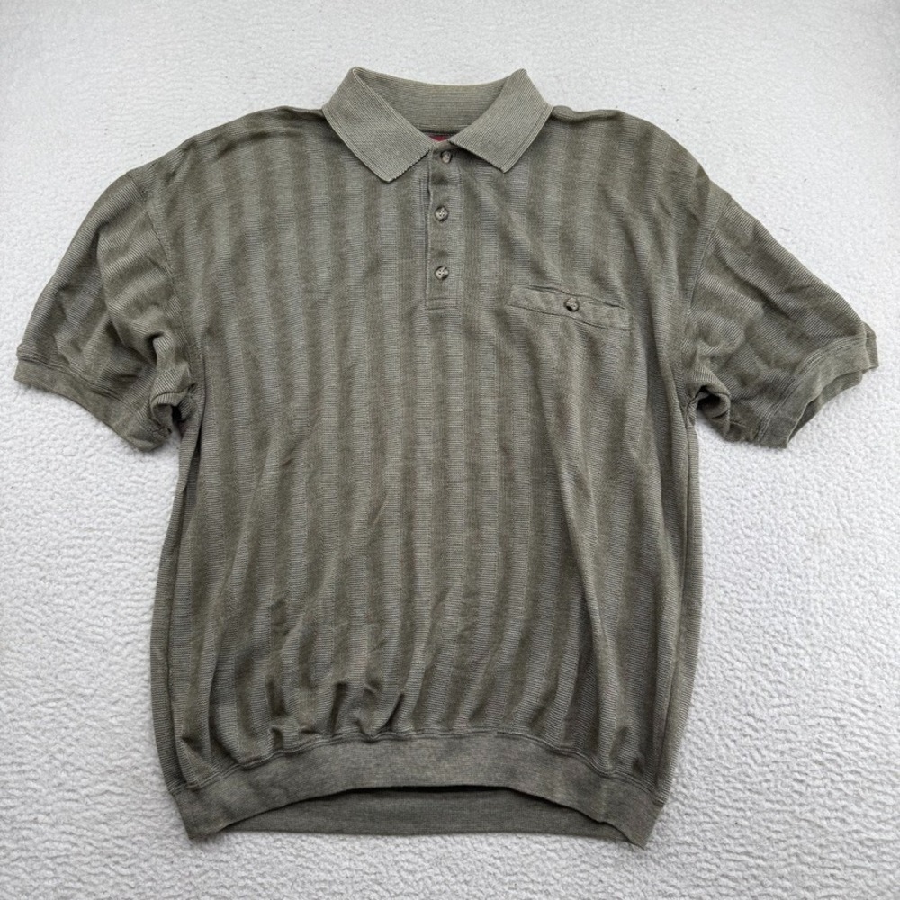 Vintage Safe Harbor Polo Mens Large Olive Green Heavyweight Short Sleeve Shirt